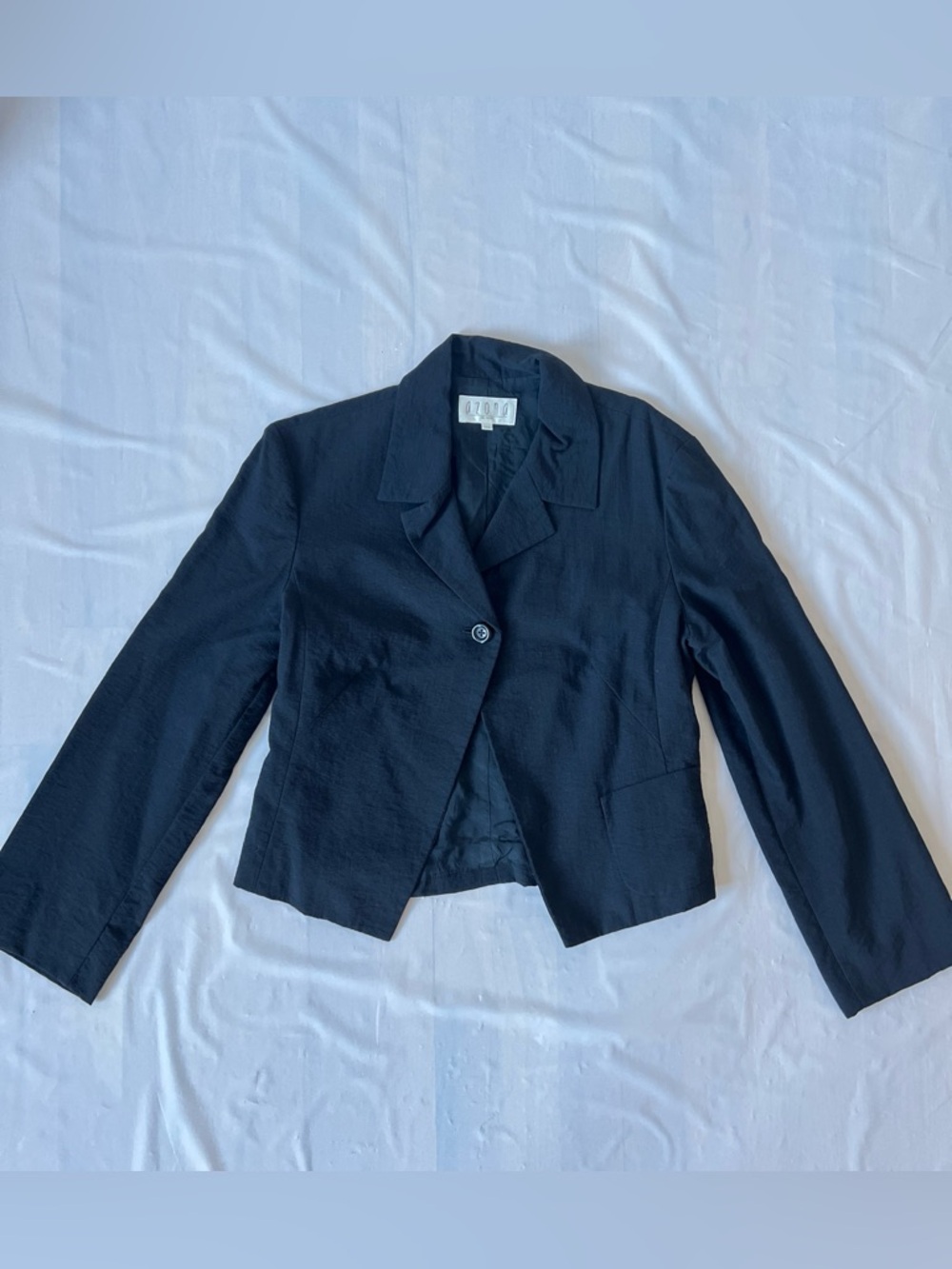 Azona de Mode Black Cropped Blazer Jacket Lined pocket one button Size 44 US S
